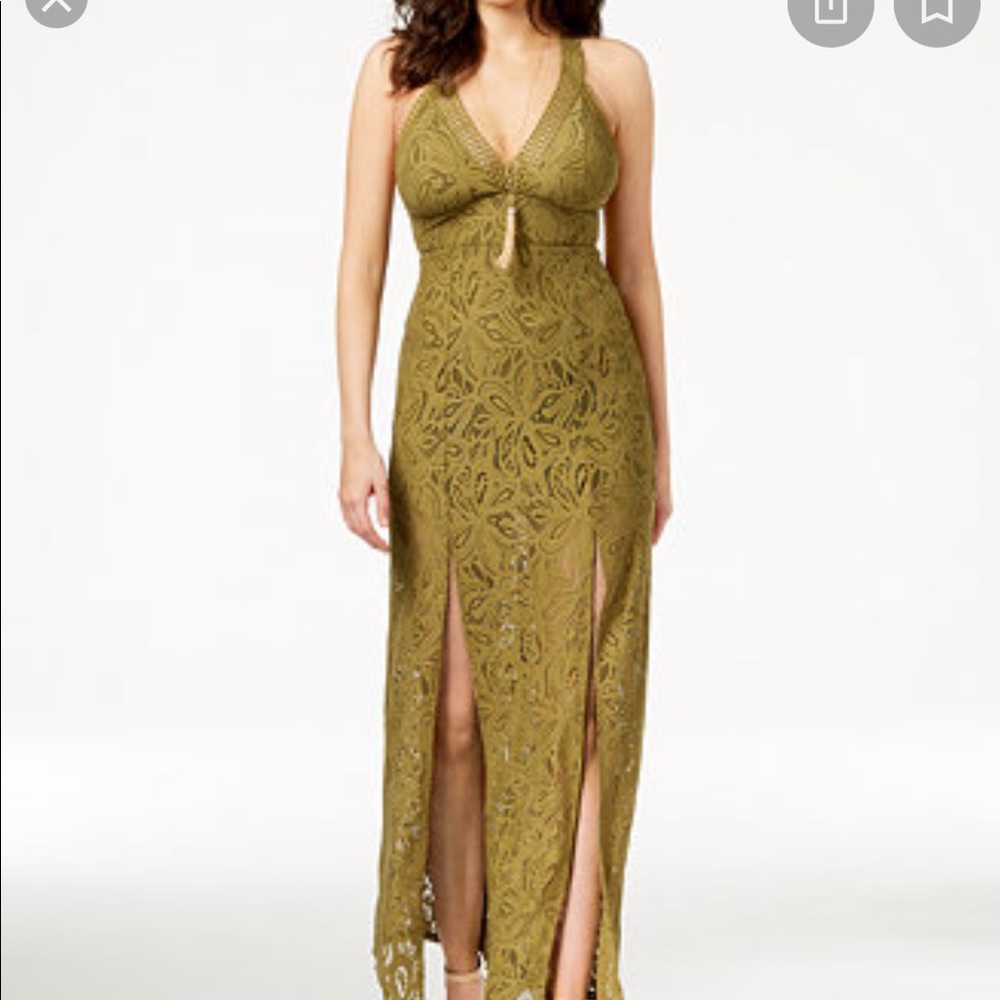 Guess Olive Lace Halter Maxi Dress with Front Slits